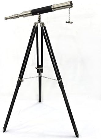 Antique Marine Chrome Brass Black Telescope Brown Vintage Tripod Standing Telescopes Nautical Leather Gifts sail Boat Decor Height 47 inches Tube 39 inches