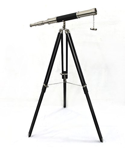 Antique Marine Chrome Brass Black Telescope Brown Vintage Tripod Standing Telescopes Nautical Leather Gifts Sail Boat Decor Height 47 Inches Tube 39 Inches #TOP27