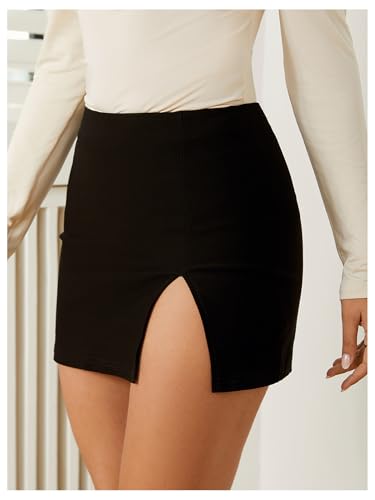Floerns Women's Casual Skinny Low Rise Split Hem Mini Skirt2