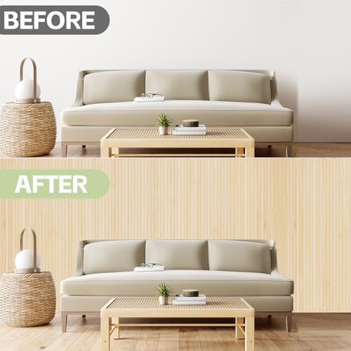 Bamboo Wall Panels for Interior Wall Decor（48"H x 96"L）Natural Wainscoting Panels Wall Paneling for Living Room Decor, Tiki Bar,Kitchen,Ceiling Tiles, Pole Wrap Wood Roll,Wall Decor for Bedroom