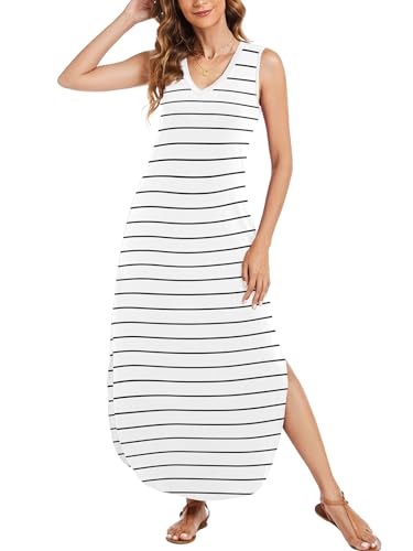 Image of Arolina Maxi Dress for Women Tropical Summer V Neck Sleeveless Split Long Beach Dresses Casual Loose Sundress with Pockets
