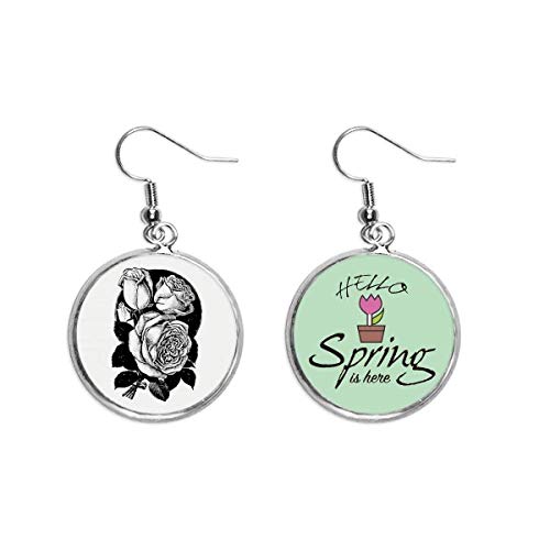 Pendientes de primavera con colgante de rosa dibujada y diseño floral decorativo