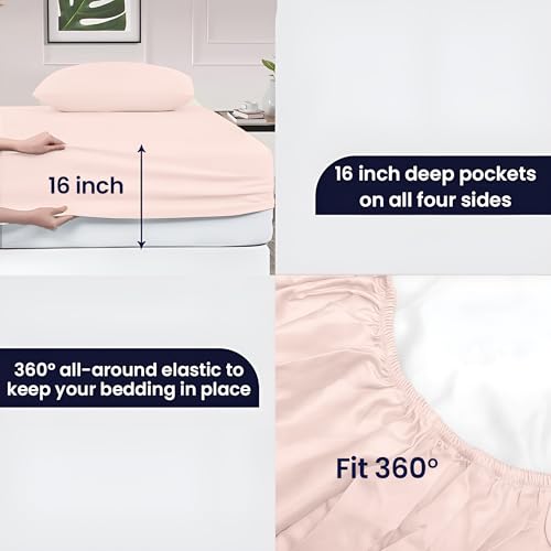 Image of SGI bedding 100% Egyptian Cotton Sheets RV King Size - 600 Thread Count Sheets Set, Soft, Cooling, 15 inch Deep Pocket, Luxury Hotel Bedding, Breathable, Durable - Peach