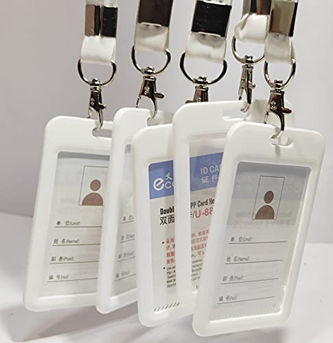 Image of Abha International Plastic ID Card Holder with Premium Lanyard for Office /School (Vertical) (White, Pack of 10pcs.)