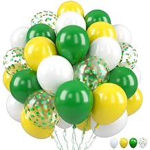 50PCS 12 inch White, Green, Yellow Balloons & Confetti Arch Kit, Self-Sealing Latex Balloons, Suitable for Birthday Parties