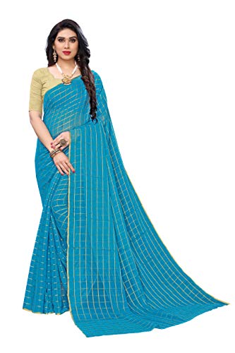 Image of AKHILAM Women's Chanderi Linen Saree with Blouse Piece