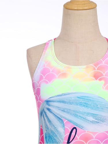 Kids Girls One-Piece Cross Back Sleeveless Swimwear Fish Scale Print Shorty Swimsuit Beach Bathing Suit4