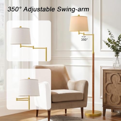 Image of G-SAFAVA Real Wood Floor Lamps for Living Room Bedroom, 61 inch Floor Lamp with 350 Adjustable Swing Arm Vintage Lamps for Living Room