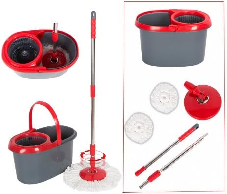 Easy Clean Magic 360 Rotating Spin Twist Hurricane Spinning Mop and Bucket System As Seen on TV (QVC) Grey/Red