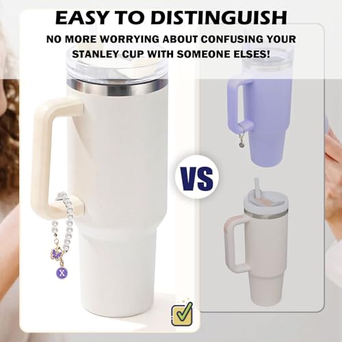 Image of Letter Charm for Stanley Cup,Pearl Chain Accessories Stanley Cup Initial Charms for Handle Stuff Decor Water Bottle Jewelry Tumbler Cute Personalized Name ID Decorations Purple Tag X