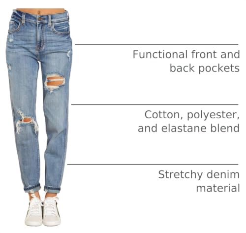 Image of luvamia Boyfriend Jeans for Women Stretch High Waisted Ripped Distressed Mom Jeans Slim Denim Pants