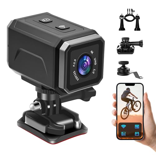 UYIKOO Cámara Deportiva 4K, WiFi Cámara Video Acción, 120° Cámara Casco Moto Bicicleta Videocámara de Casco Batería Grande de 8 Horas