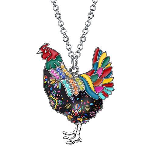 WEVENI Emaille Legierung Strass Huhn Halskette Henne Hahn Anhänger Kette Modeschmuck Neuheit Geschenke für Frauen Mädchen Damen (Mehrfarbig) Cover