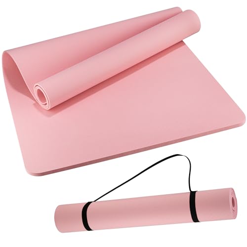 Wimwum Extra Wide Yoga Mat 72"x 32" - Non Slip TPE Exercise Mat for Home Workout, 6mm High-Density Large Yoga Mat for Men & Women, Eco Friendly Pilates & Fitness Floor Mat with Carry Strap, Cornelian Cherry Pink