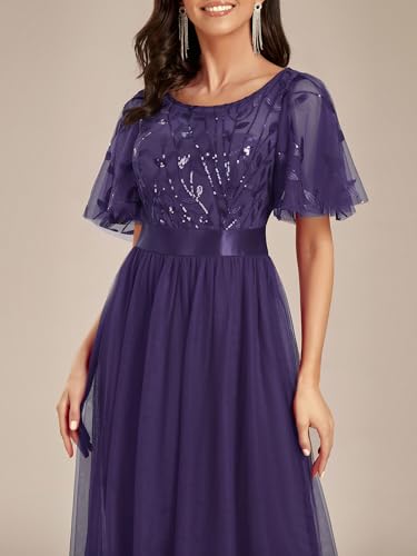 Image of Ever-Pretty Sequin Formal Prom Dresses for Women Ruffle Sleeves Empire Waist A-Line Long Mother of Bride Dress 00904