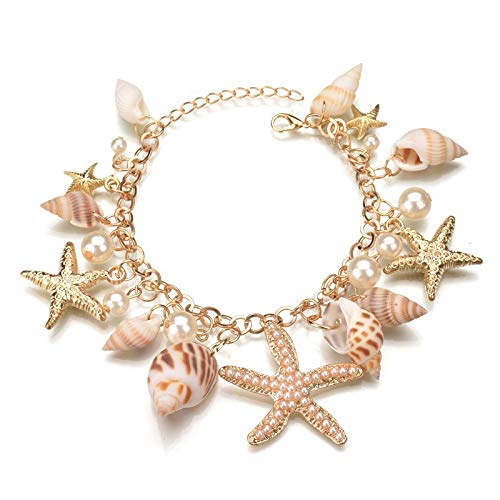COLORFUL BLING Sea Shell Starfish Bracelets Pearl Charm Bracelets Beach Jewelry for Women