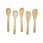 Bamboo Kitchen Utensil Set - 5 Piece Premium Cooking Tools and Gadgets; Spoons, & Spatulas with Hanging Storage Holes in… - Image 3