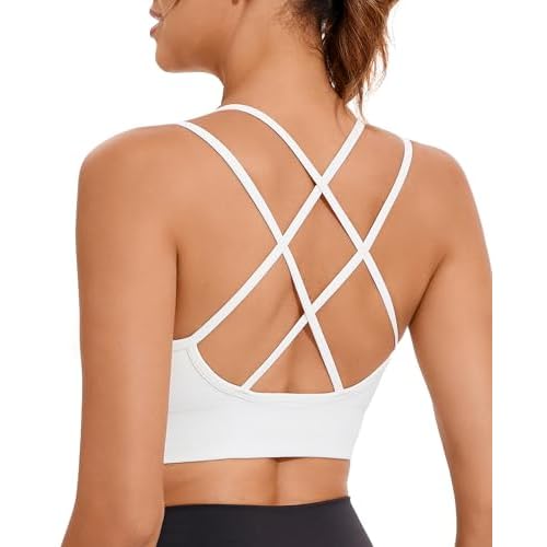 RUNNING GIRL Sports Bra for Women High Support, Criss-Cross Back Padded Strappy Sports Bras Yoga Bra with Removable Cups 2-white X-Large