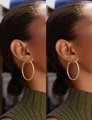 Image of Gacimy Gold Hoop Earrings for Women, 14K Gold Plated Thin Hoops