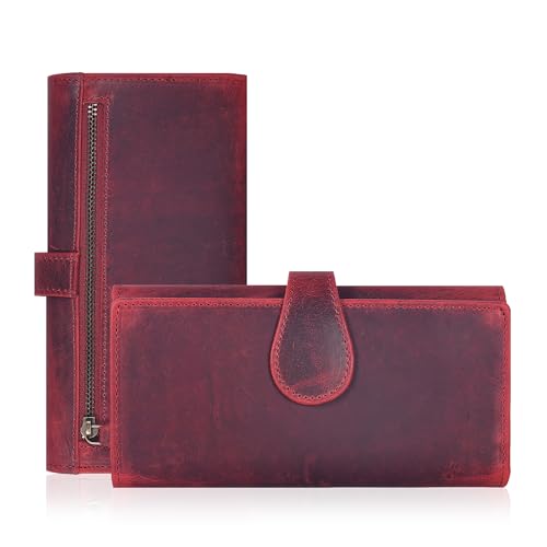 Image of Real Leather Women Wallet Leather with RFID Blocking -Trifold Card Holder Designer Ladies Clutch with ID Window Wallets