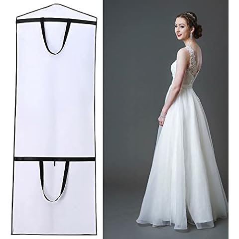 DAWNTREES 2pack White Color Non-Woven Anti-dust Wedding Dress Gown Garment Bag Storage Protector Cover with Zipper Pocket Cover