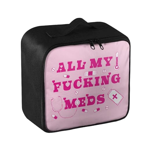 Image of Gomyblomy Pink First Aid Bag Empty All My Fucking Meds Print Travel Medicine Bags for Home Car Hiking Medical Supplies Storage Bag Portable First Aid Pouch Empty for Nurse Doctors