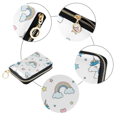 Card Holder Wallets RFID Blocking Women's Wallets Small Leather Zipper Wallet with Coin Pouch Cartoon Cute Rainbow Horses White4