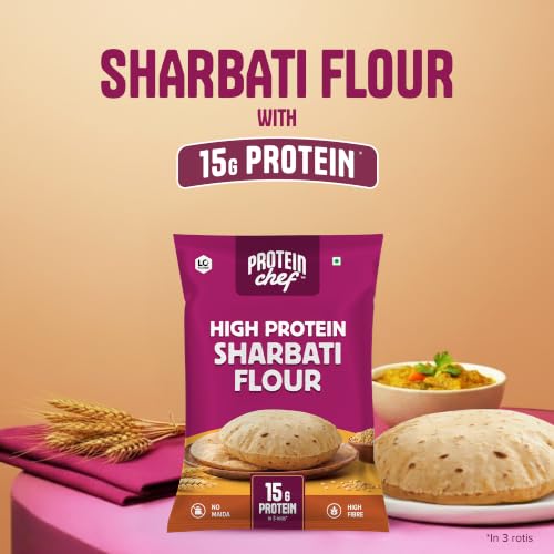 Image of Protein Chef High Protein Sharbati Atta 5 KG, 5g Protein Per Roti, High Fiber Soft Rotis, Premium Multigrain Atta Made with MP Whole Wheat, Jowar, Ragi Flour & Multi Millet Atta