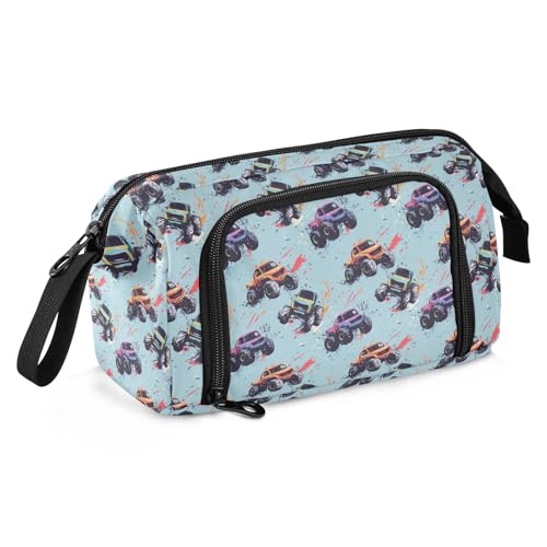 Image of Monster Truck Fish Mouth Pencil Bag with Mesh Pocket & Elastic Slots High-Capacity Organizer for Pens Stationery Makeup Travel & School Essentials