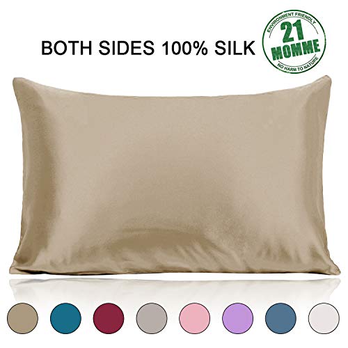 Ravmix Mulberry Silk Pillowcase Standard Size 21 Momme 600 Thread Count Hypoallergenic Both