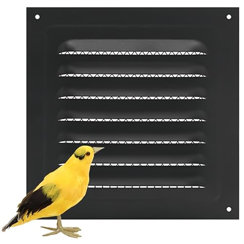 Rejilla de ventilación cuadrada de metal con mosquitera integrada para puerta exterior, casa, ático, garaje, techo, negro, 15 x 15 cm
