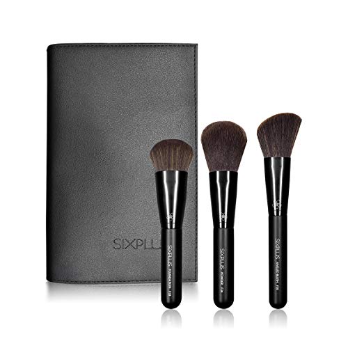 SIXPLUS 3PCS Black Makeup Brush Set For Face Brushes Foundation Blush Cheek Powder Brushs Dawn series,Portable Storage Bag,Best Gift Kit
