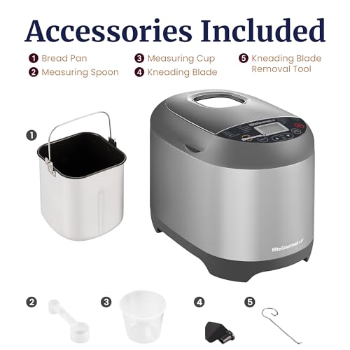 Image of Elite Gourmet EBM8103SS Bread Maker, 3 Sizes, 19 Functions, Stainless Steel | Programmable 2 Lb Automatically Bakes Gluten-Free, White, Wheat, Rye, French and More Loaf Types at Home