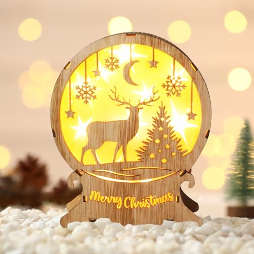 DAZZTIME Weihnachtsdeko Innen,Led Weihnachtsbeleuchtung aus Holz,Weihnachtsbeleuchtung Innen,Led Weihnachtsschmuck Holz, LED Weihnachtsschmuck Holz Licht Weihnachten Deko für Weihnachtsdeko Innen