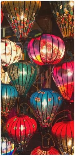 フェイスタオル カラフルなランタン 和風 タオル 35X73cm 長め 大判 ハンドタオル サンゴフリース生地 耐久性 ふわふわ ソフト 柔らか肌触り 肌に優しい やわらか 軽い 薄手 乾きやすい 抗菌防臭 家庭用、温泉、砂浜、スポーツなどにも最適 部屋の