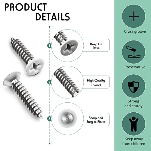 Hotop 100 Pieces #8 White Screws Wall Plate Painted Antique Coated Stainless Flat Head Self-Tapping Screw For Plates Switch Covers Replacement Outlet Light (32 X 3/4 Inch) #TOP2