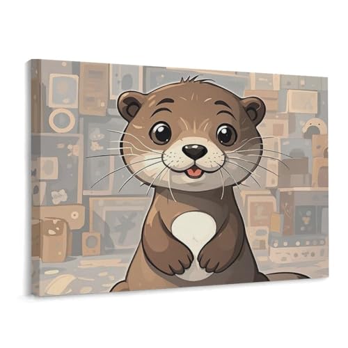 Toile murale carrée loutre avec cadre de Noël 40x30 cm pour salon