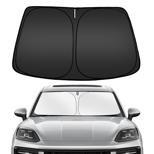 Image of ARISMOTOR Windshield Sun Shade for Porsche Cayenne 2019-2025, Custom Fit Foldable Front Window Sunshade Sun Visor Protector, Block UV Rays Keep Your Car Cooler
