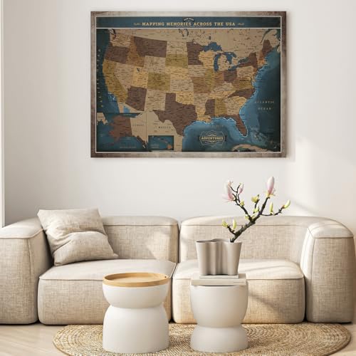 Image of DECORARTS - Antique Navy Blue USA Travel Map Wall Art, Vintage United States Canvas Map for Home Office Living Room Decor, Ready to Hang, 40x30''