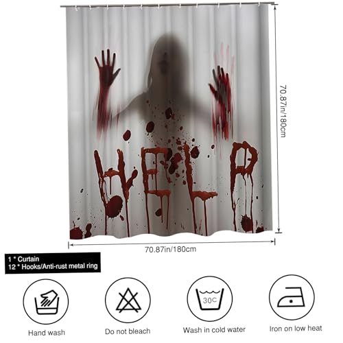 Rideau de douche Halloween 180x180 cm imperméable imprimé Help effrayant pour salle de bain