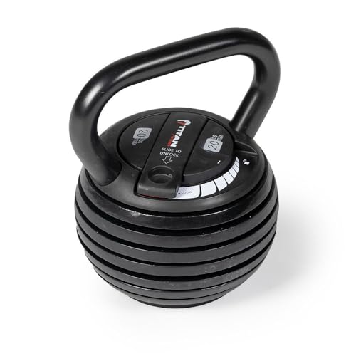 Titan Fitness 5 LB-20 LB Adjustable Kettlebell Weight Set, 6 Drop Cast Iron Plates, Full Body Exercise Home Gym, Weightlifting, Conditioning, Strength and Core Training for Men and Women