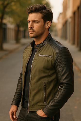 Mens Cafe Racer Biker Vintage Motorcycle Rider Casual Cotton Leather Jacket4