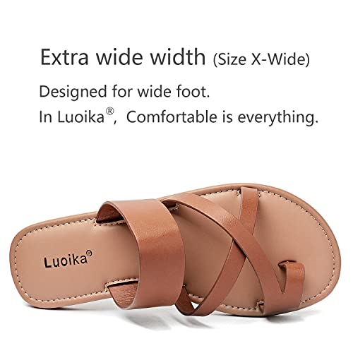 Luoika Women's Wide Width Flat Sandals, Flip Flop Slides Sandal Casual Strapy Sandal Slip on Summer Beach Shoes for Women.2