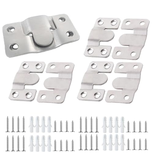 Image of 8Pcs Flush Mount Bracket,Stainless Steel Interlock Hanging Buckle,Z-Clips Flush Mount Bracket Stainless,Interlocking Heavy Duty Photo Frame Hook,Large-4 Pairs