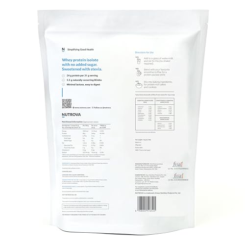 Image of Nutrova Whey Protein Isolate |Refreshing Strawberry Flavour| 24g Clean Protein & 5.5g BCAAs | Low Lactose, Easy to Digest | No Added Sugar or Artificial Sweeteners | Premium Protein for Men & Women - 1kg (Pack of 2)