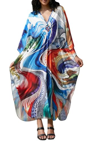 Orshoy Womens Soft Beach Kaftans Cover Ups Maxi Long Caftan Dress Bathing Suit Swimwear Tunic Summer One Size Print 3