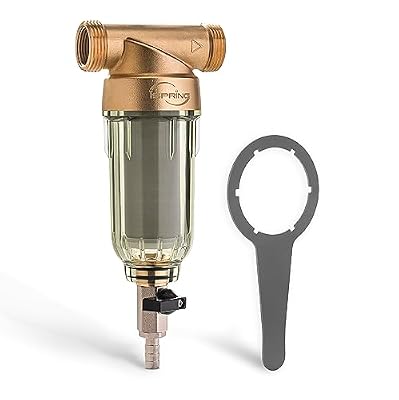 iSpring WSP-100 Reusable Whole House Spin Down Sediment Water Filter, 100 Micron Flushable Prefilter Filtration, 1" MNPT + 3/4" FNPT, Brass