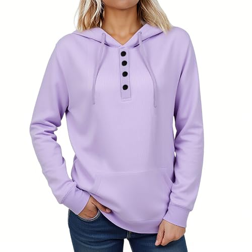 Sweat à capuche femme avec patte de boutonnage et poche unie confort