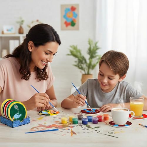Image of HOBBY INDIA Krishna Mandala Art Kit for Adults and Kids | DIY Tea Coaster Set of 6 with Painting Kit | Unique Art and Craft Kit Gift | Perfect Coaster for Office Desk, Dining Table Kitchen Decoration
