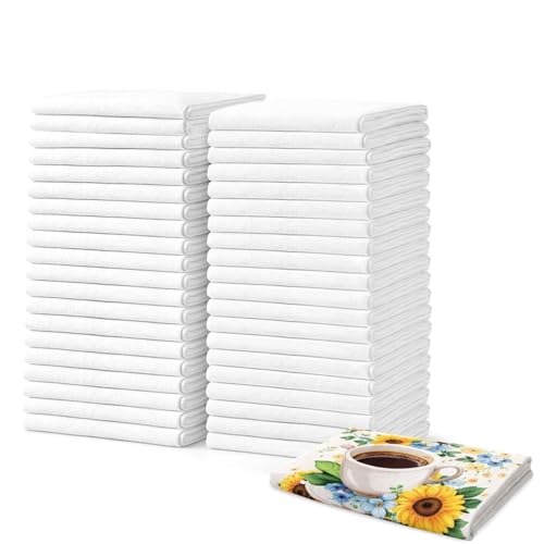 Avoirdus 40 Pcs Sublimation Blank Microfiber Kitchen Towels White Polyester Tea Towels for Heat Transfer Sublimation Printing & DIY Crafts 16 x 24 Inch